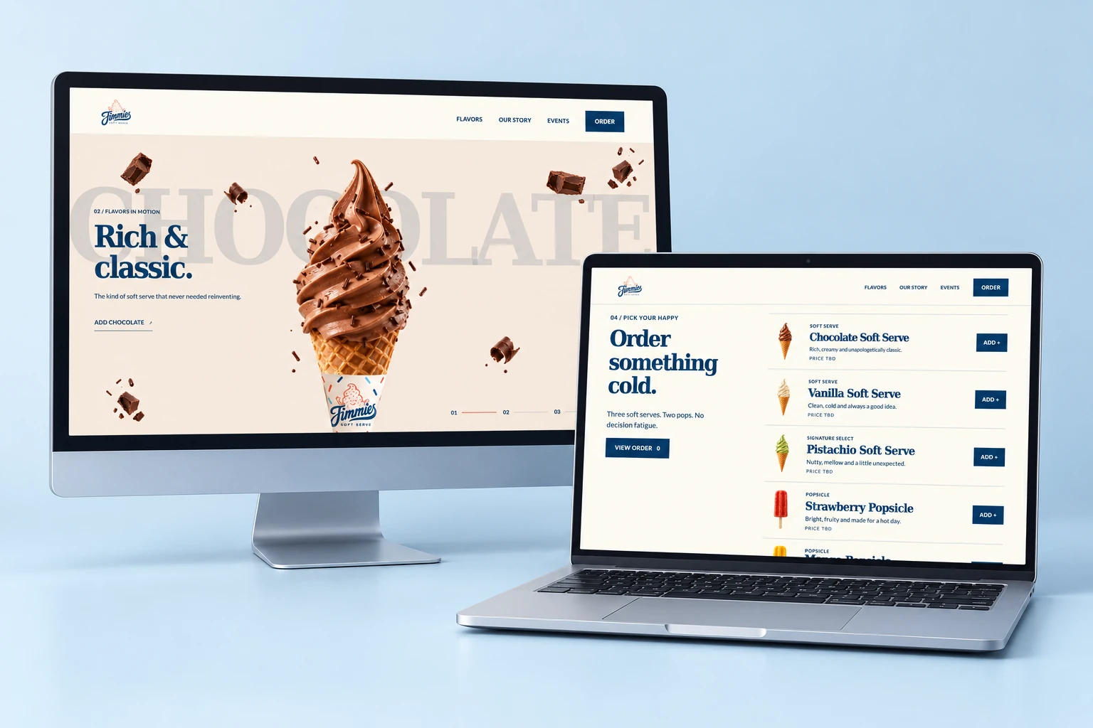 Jimmies Soft Serve website across desktop and mobile screens